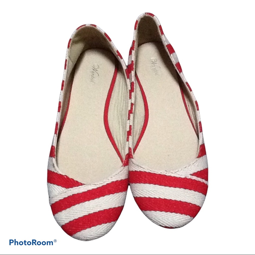 Wanted Ahoy Red Nautical Stripe Slip On‎ Canvas Ballerina Flats Coastal